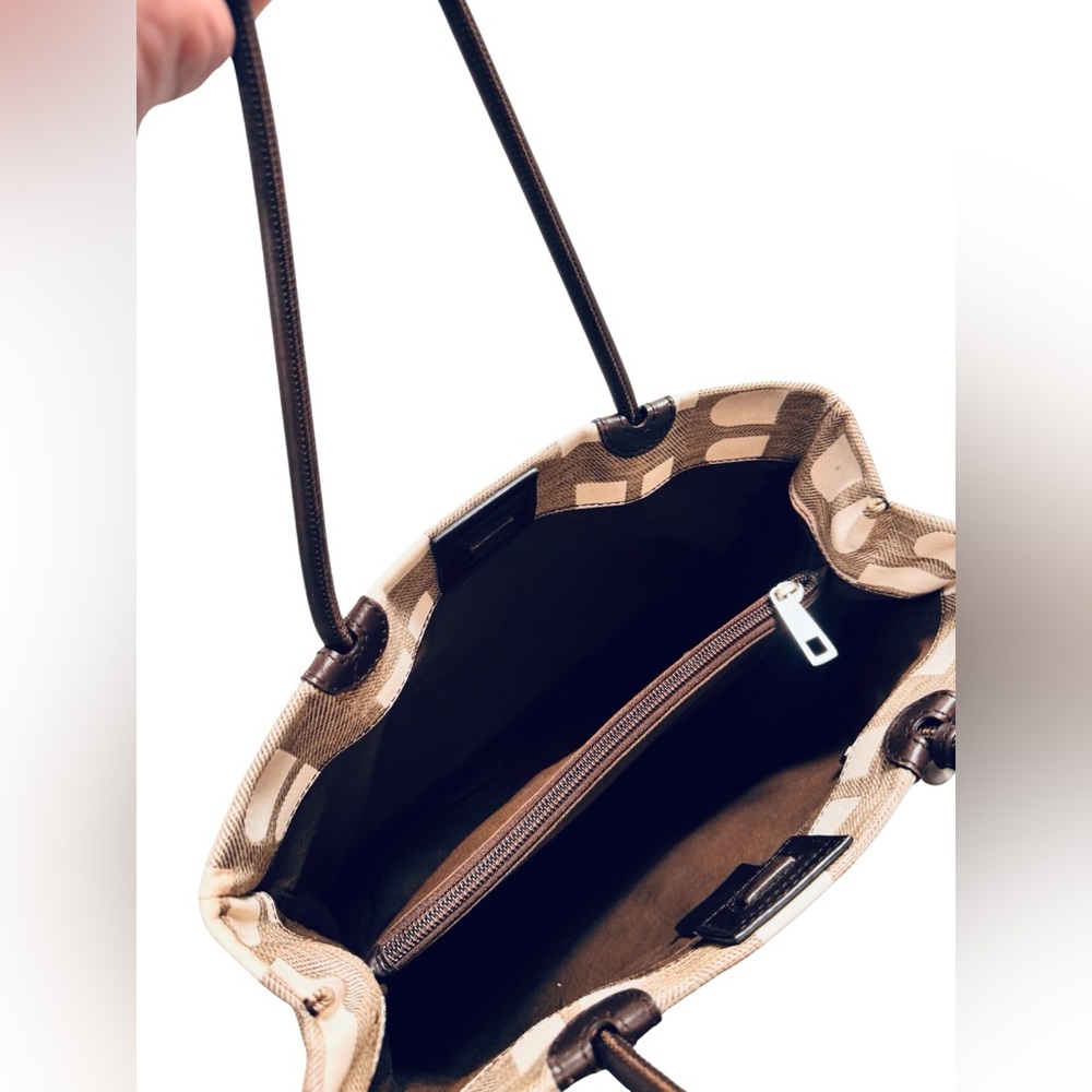 Bally Brown & Cream Logo Canvas Tote Bag w/ Leather Trim + Zip Pouch - Picture 9 of 15